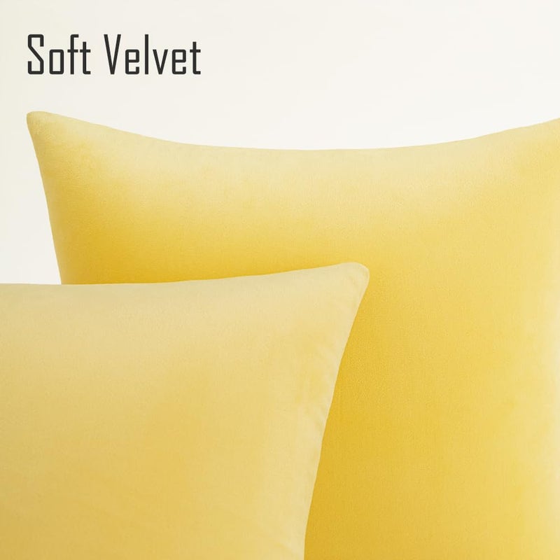 QUORGVES Yellow Pillow Covers 18x18 Inch Spring Summer Pillow Covers Pack of 2 Soft Square Lemon Solid Velvet Throw Pillow Cover 18 x 18 Set of 2 - Image 2